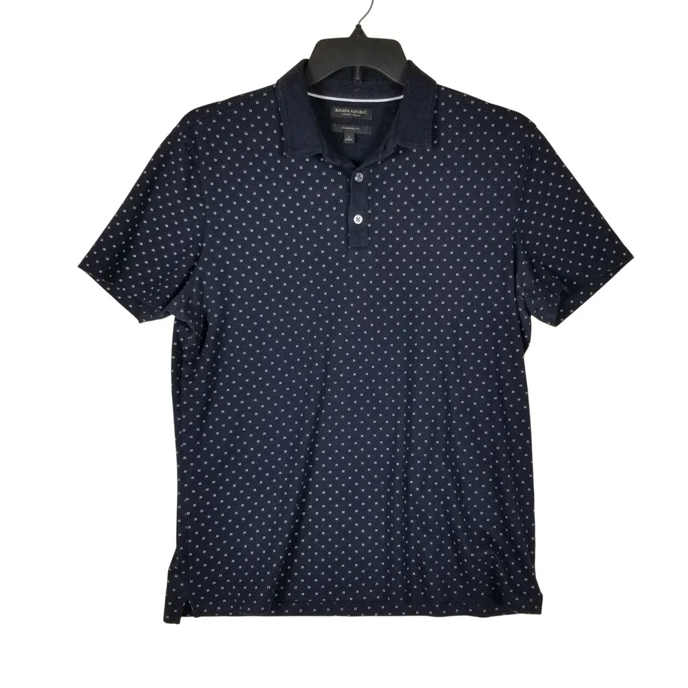 Banana Republic Polo Shirt Mens L Navy Blue Luxury Touch Standard Fit Geometric